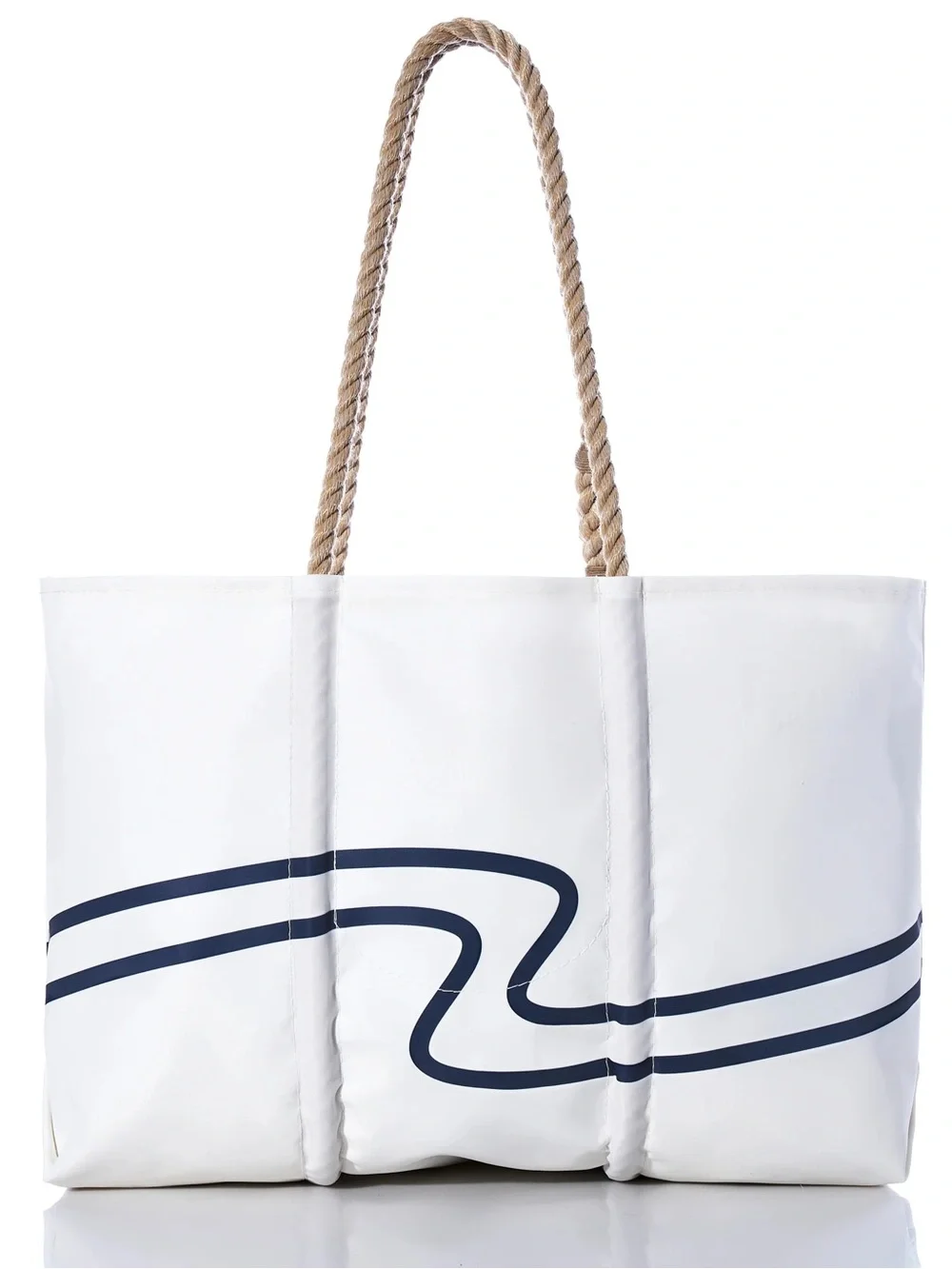 White Tote Bag with Red '250' Print and Navy Wave Accent